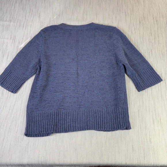 August Silk Womens Blue Pointelle Knit Cardigan Toggle Neck Sweater Medium - Picture 4 of 8